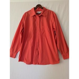 Foxcroft Wrinkle Free Button Down Shirt Coral Orange Plus Size 16W Long Sleeve